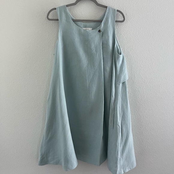 AERON Dresses & Skirts - AERON | 100% Linen Relaxed Breathable Mini Dress in Light Sea Blue | Size 10